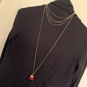 Express gold necklace - 5 chain-lengths with garnet colored stone. Like NEW!